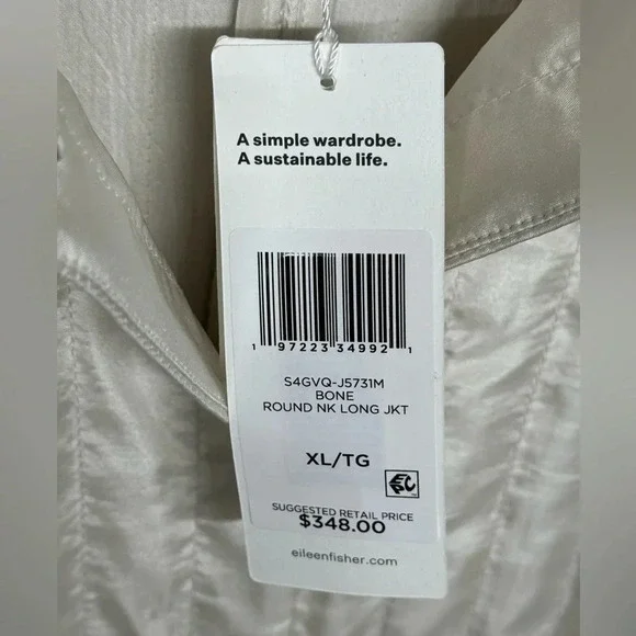 Eileen Fisher Silk Habutai Quilted Round Neck Jacket in Bone Color NWT Size XL - Picture 11 of 12